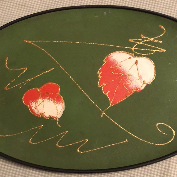 Vintage Serving Tray Fibre-ware TILSO Japan Green Red Ivory Gold Accents #OS022 - Picture 7 of 11